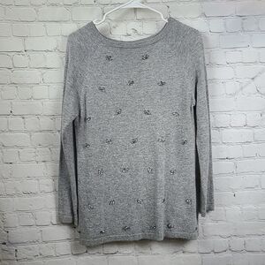 Luxe Gray Angora Fur Sweater Top Rhinestone Split Back Pullover Embellished Work